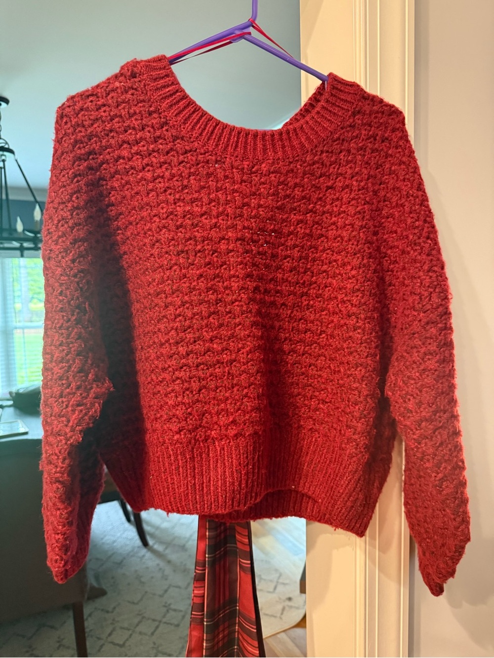 Altar’d State Betty Red Plaid Bow Back Sweater - Picture 2 of 3